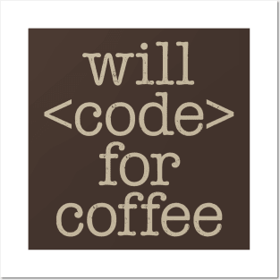 Will Code For Coffee Posters and Art